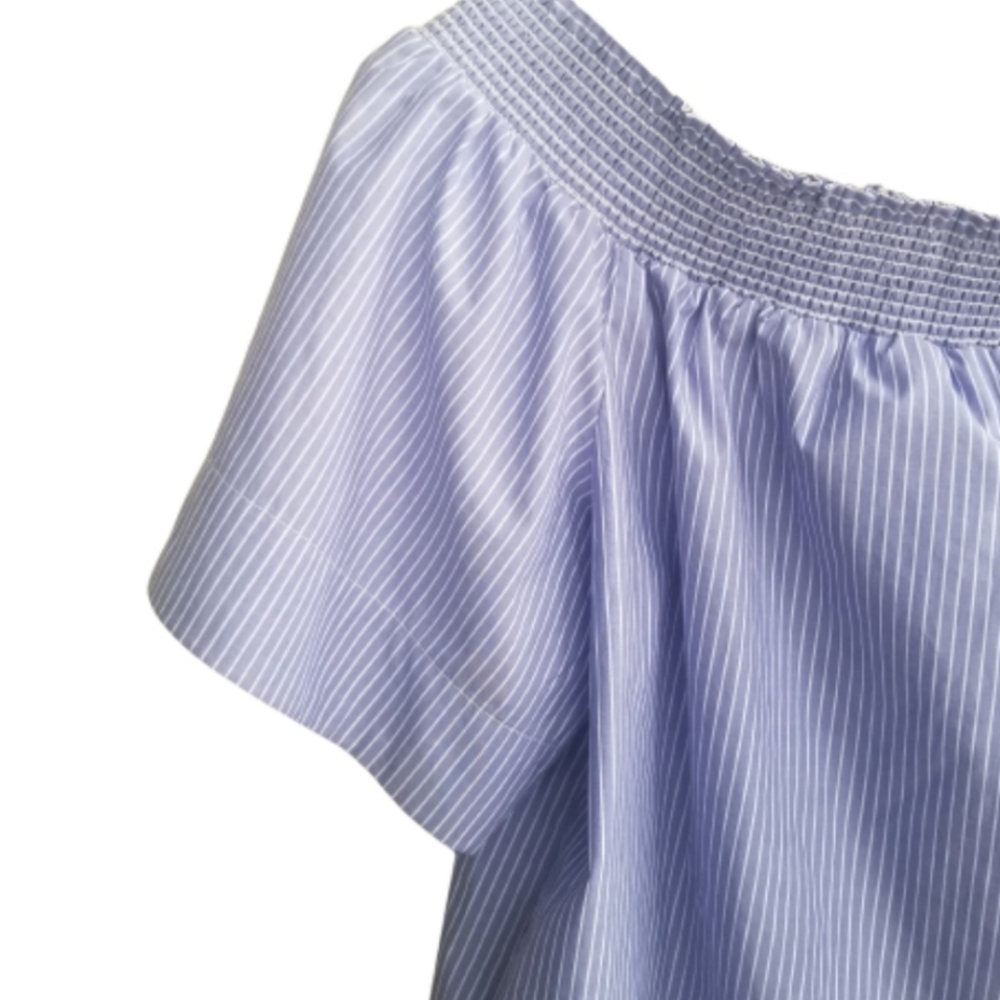 J. Crew Stripe Off Shoulder Blouse Size 12/Large Blue White Stripe - Picture 5 of 10